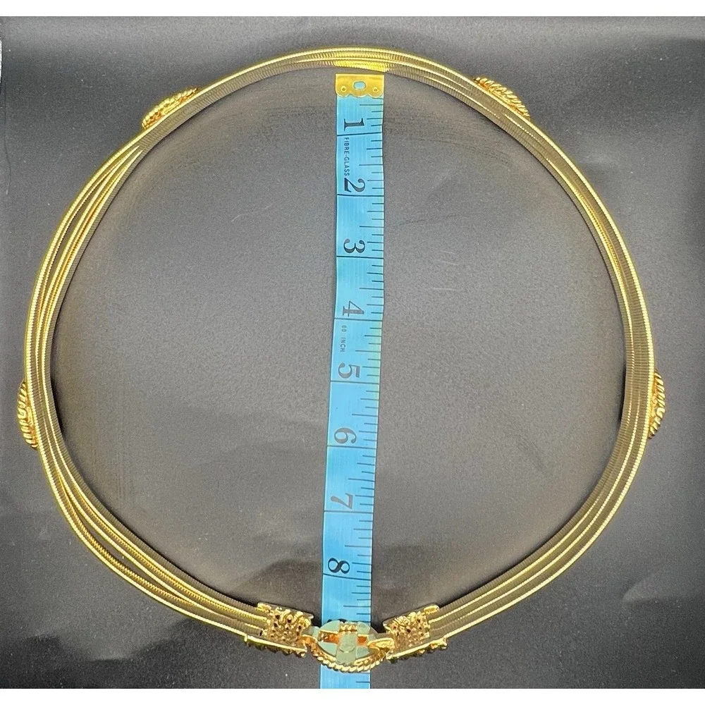 Vintage St John Gold Toned Stretchy Coil Belt with Rhinestone Medallions